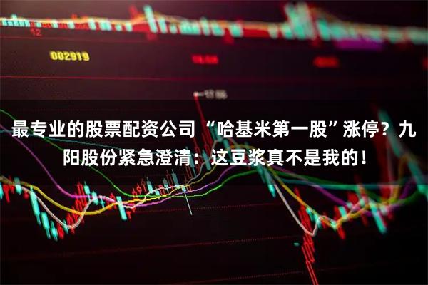 最专业的股票配资公司 “哈基米第一股”涨停?九阳股份紧急澄清:这豆浆真不是我的!